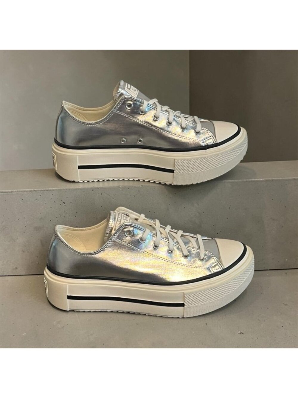 Converse Chuck Taylor All Star Lift Double Stack Platform Metallic Silver W 12.5
